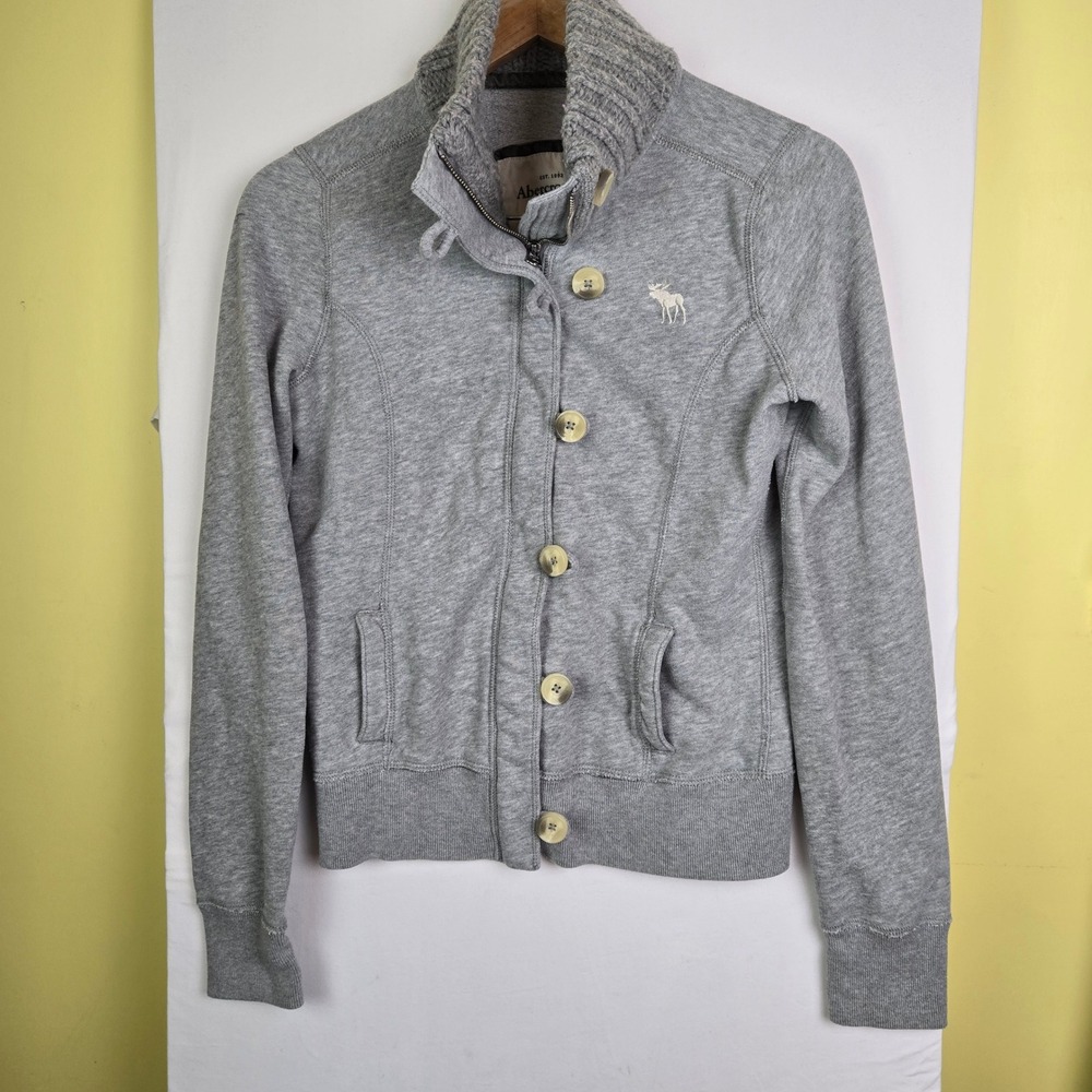 Abercrombie & Fitch Y2K Gray Zip Up Button Mock Neck Jacket Womens M( fits S)